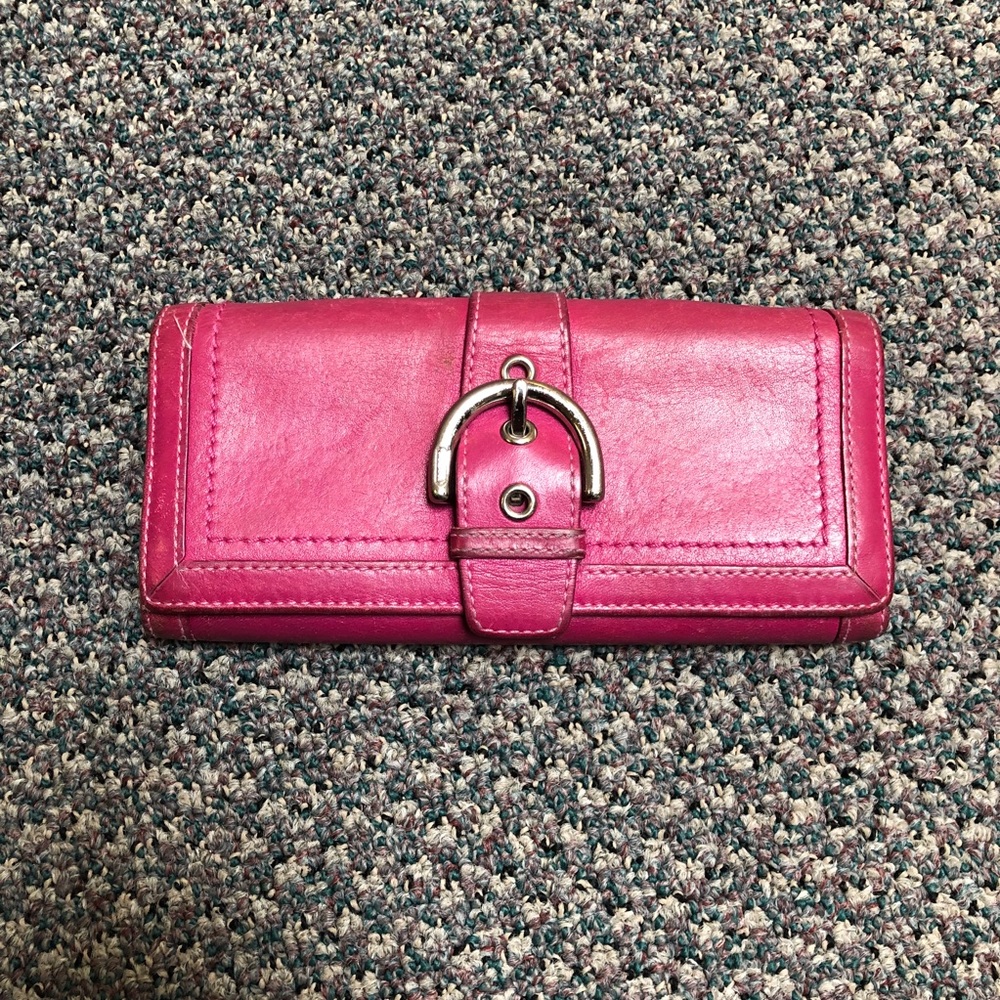 Coach Hot Pink Bifold Wallet With Silver Hardware